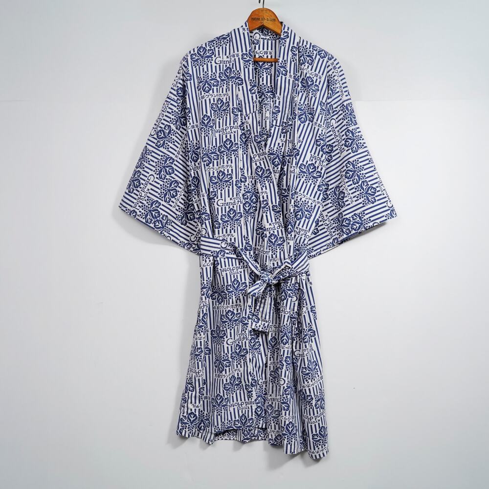 Vintage Kyoto Grand Hotel Yukata Robe Japanese Cotton Kimono Loungewear Unisex